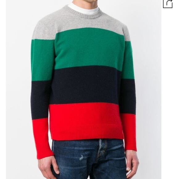 NWT$550 DSQUARED2 Mens Wool Red Black Green Striped Crewneck Sweater Top Sz Med - Picture 1 of 11